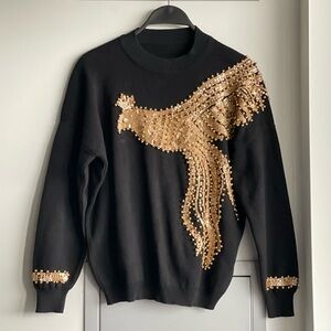 Black Sweater with Gold Sequin Phoenix